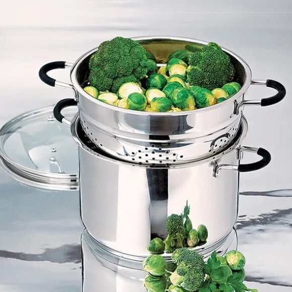Lot marmite haute inox Rapid Cook avec couvercle et élément vapeur 26 cm 8,5 L Mathon