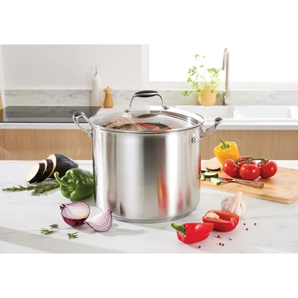 Lot marmite inox Excell’Inox 28 cm et couvercle en verre Mathon