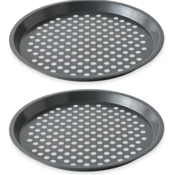 Lot 2 moules à pizza perforé en acier antiadhérent 29,5 cm Mathon