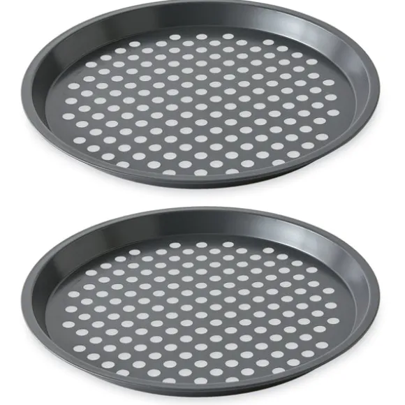 Lot 2 moules à pizza perforé en acier antiadhérent 29,5 cm Mathon