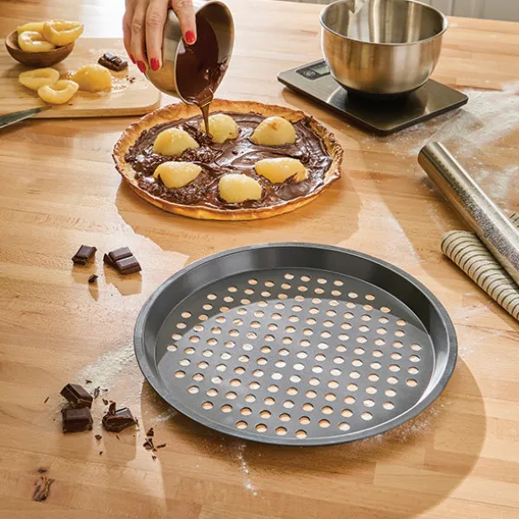 Lot 2 moules à pizza perforé en acier antiadhérent 29,5 cm Mathon