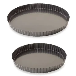 Lot 2 moules à tarte acier revêtu bords cannelés 24,5 et 28 cm Mathon