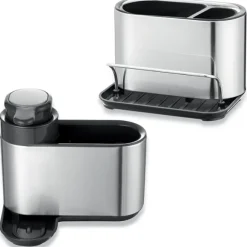 Lot 2 organisateurs d’évier en inox avec compartiments et distributeur de savon Mathon