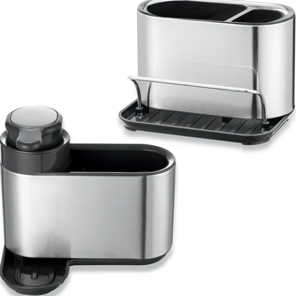 Lot 2 organisateurs d’évier en inox avec compartiments et distributeur de savon Mathon