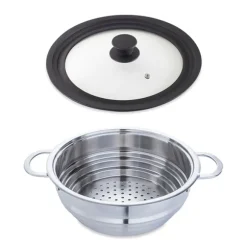 Lot panier vapeur multidiamètre 20, 22, 24 cm et couvercle en verre multidiamètre Mathon