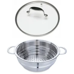 Lot panier vapeur multidiamètre et couvercle en verre Excell'Inox 24 cm Mathon