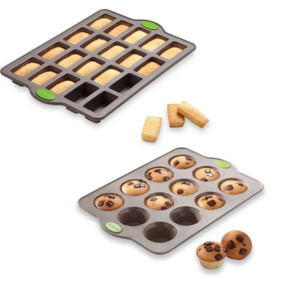 Lot plaque 20 financiers et plaque 12 muffins en silicone structure acier Rigiflex Mathon