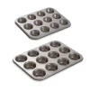 Lot 2 plaques 12 muffins et 12 mini-muffins acier revêtement antiadhérent Mathon