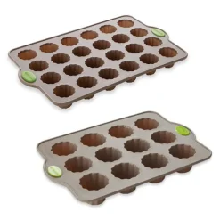 Lot 2 plaques Rigiflex 12 canelés et 24 mini-canelés en silicone et acier Mathon