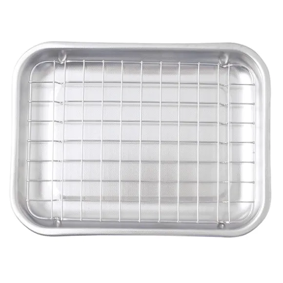 Lot plat à four rectangulaire bas 30 cm et grille 28 cm en acier inoxydable Steel Pan