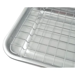 Lot plat à four rectangulaire bas 30 cm et grille 28 cm en acier inoxydable Steel Pan