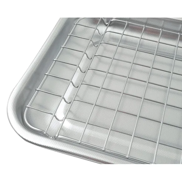 Lot plat à four rectangulaire bas 30 cm et grille 28 cm en acier inoxydable Steel Pan