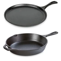 Lot 1 poêle avec poignées et 1 crêpière en fonte 26 cm Lodge