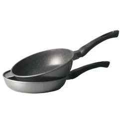 Lot poêle et sauteuse revêtement Dur comme la pierre 28 cm et couvercle en verre Mathon