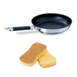 Lot poêle inox antiadhérente Rapid Cook 24 cm et 2 éponges végétales Mathon