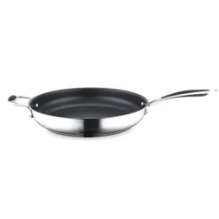 Lot poêle inox antiadhérent et couvercle verre 32 cm Excell'Inox Mathon