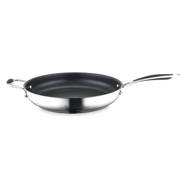 Lot poêle inox antiadhérent et couvercle verre 32 cm Excell'Inox Mathon