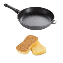 Lot poêle revêtement Dur comme la pierre 32 cm et 2 éponges végétales Mathon