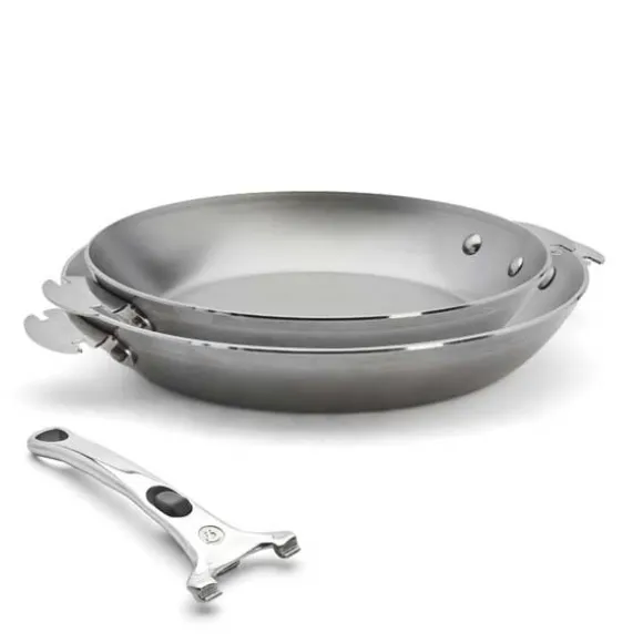 Lot 2 poêles acier Minéral B Loqy 24 et 28 cm et manche amovible De Buyer