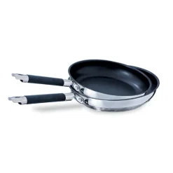 Lot 2 poêles antiadhésives Rapid Cook inox 20 et 24 cm Mathon