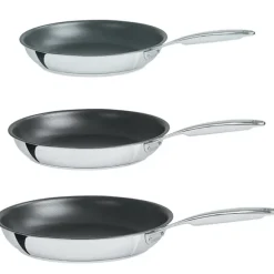 Lot 3 poêles inox antiadhérentes Castel'Pro 20, 24 et 28 cm Cristel