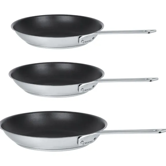 Lot 3 poêles inox antiadhérentes 1826 20, 24 et 28 cm Cristel
