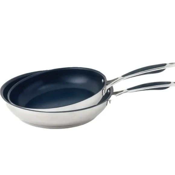 Lot 2 poêles inox antiadhérentes Excell'Inox 24 et 28 cm Mathon