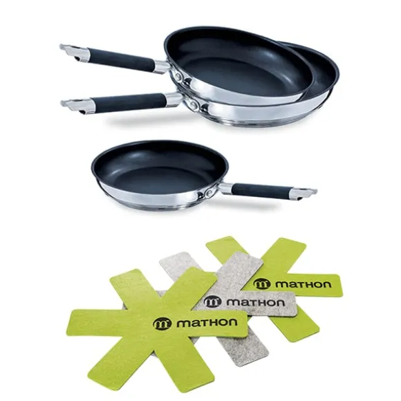 Lot 3 poêles inox anti-adhérentes Rapid Cook 20, 24 et 28 cm et 3 feutrines Mathon