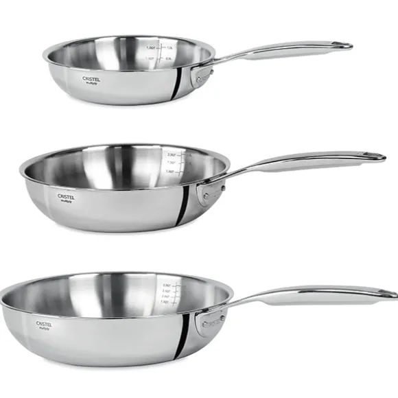 Lot 3 poêles sautoir tout inox Castel'Pro 20, 24 et 28 cm Cristel