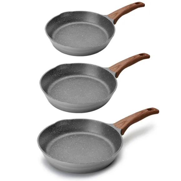 Lot 3 poêles Stilo avec poignée imitation bois 20, 24 et 28 cm Lacor