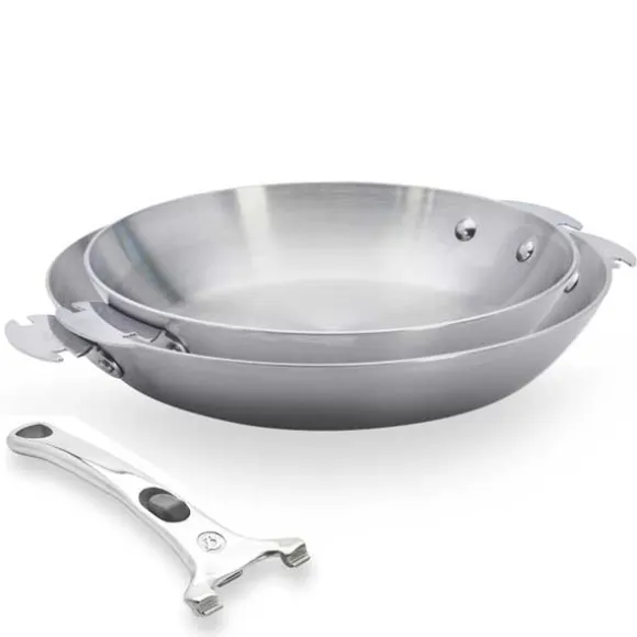 Lot 2 poêles tout inox Alchimy Loqy 24 et 28 cm et manche amovible De Buyer