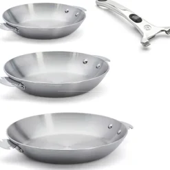 Lot 3 poêles tout inox Alchimy Loqy 20, 24 et 28 cm et manche amovible De Buyer