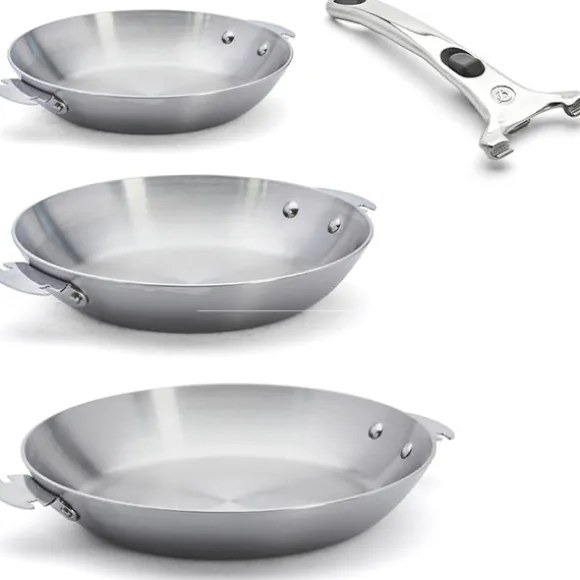 Lot 3 poêles tout inox Alchimy Loqy 20, 24 et 28 cm et manche amovible De Buyer