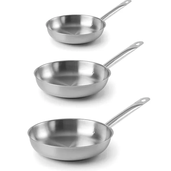 Lot 3 poêles tout inox Chef 20, 24 et 28 cm Lacor
