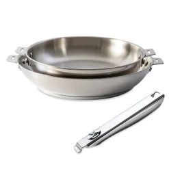 Lot 2 poêles tout inox Clips’Inox 24 et 28 cm et manche amovible Mathon
