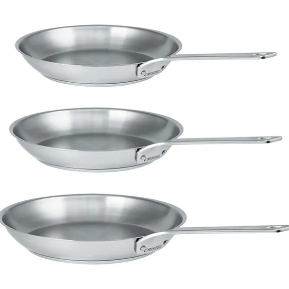 Lot 3 poêles tout inox 1826 20, 24 et 28 cm Cristel