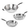 Lot 2 poêles tout inox 24 et 28 cm et wok tout inox 30 cm Excell'Inox Mathon