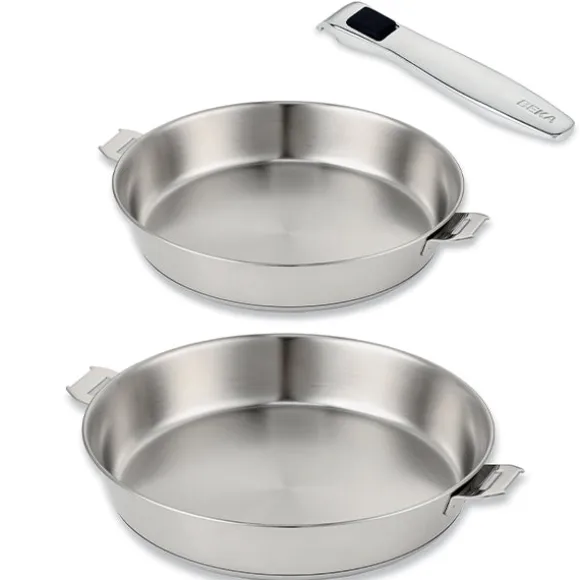 Lot 2 poêles tout inox Evolution 20 et 28 cm et manche amovible Beka