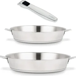 Lot 2 poêles tout inox Evolution 24 et 28 cm et manche amovible Beka