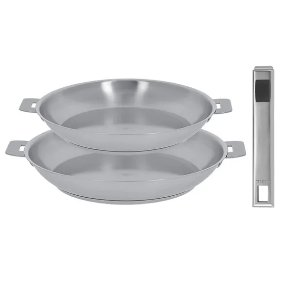 Lot 2 poêles tout inox Strate 24 et 28 cm et manche amovible Cristel
