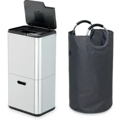 Lot poubelle de cuisine 3 bacs de tri sélectif 63 L inox et grand panier de tri 72 L Mathon