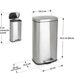 Lot poubelle de cuisine en inox 30 L et grand panier de tri 72 L Mathon