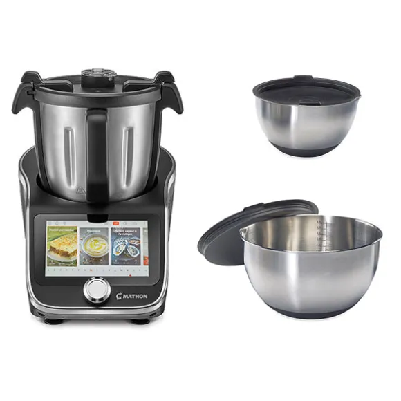 Lot robot cuiseur multifonction 4,5 L 1000 W et 2 bols inox avec couvercles Mathon