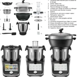 Lot robot cuiseur multifonction 4,5 L 1000 W et 2 bols inox avec couvercles Mathon