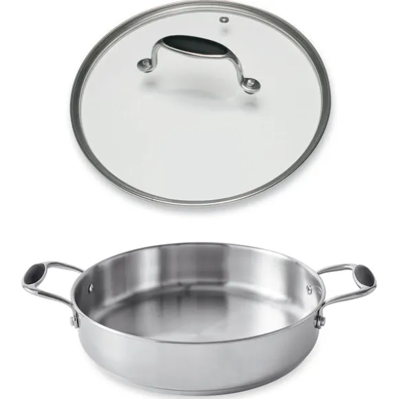 Lot sauteuse 2 anses tout inox Excell'Inox 28 cm et couvercle en verre Mathon