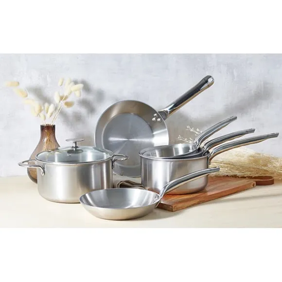 Lot sauteuse bord droit tout inox Alchimy 24 cm et couvercle De Buyer