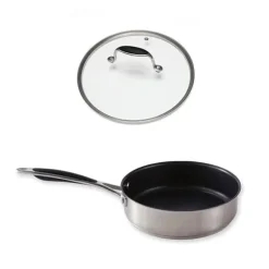 Lot sauteuse inox antiadhérente Excell'Inox 20 cm et couvercle en verre Mathon