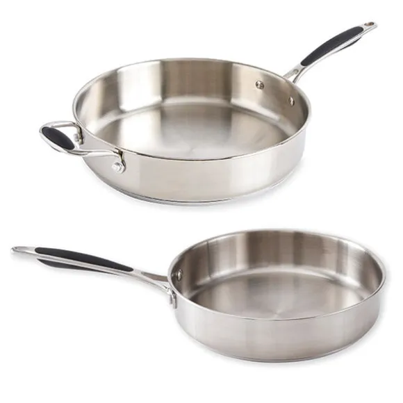 Lot 2 sauteuses tout inox Excell’Inox 24 cm avec poignée et 28 cm avec contre-poignée Mathon