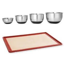 Lot tapis plaque de cuisson 39,7 x 29,5 cm et 4 petits bols inox de 10,5 à 17 cm Mathon
