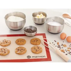 Lot tapis plaque de cuisson 39,7 x 29,5 cm et 4 petits bols inox de 10,5 à 17 cm Mathon